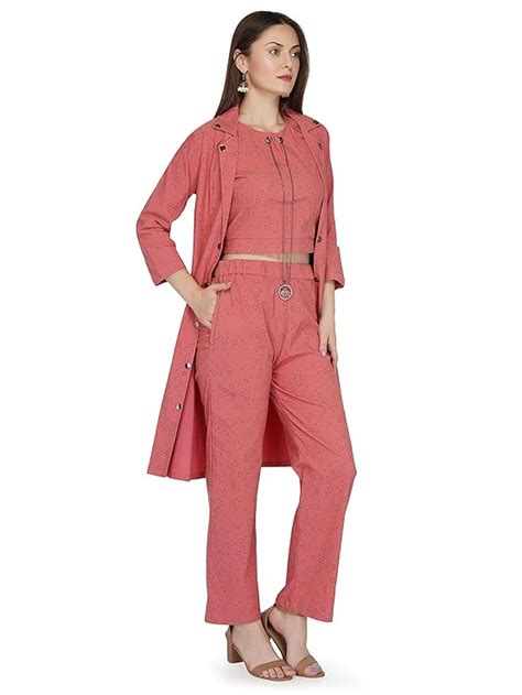 The IndHeart Pink Pant Suit with Jacket and Crop Top for Women(One Size ...