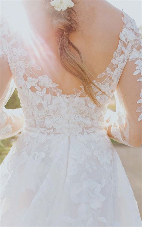 Romantic Lace V-Neckline Wedding Dress with Optional Long Sleeves - Essense of Australia Wedding ...