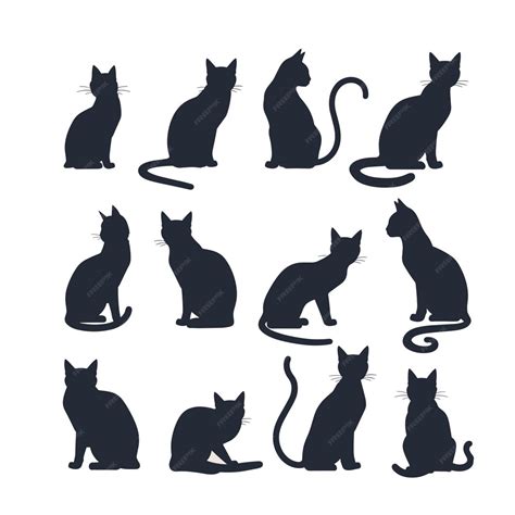Premium Vector | Simple black cat silhouettes in various poses