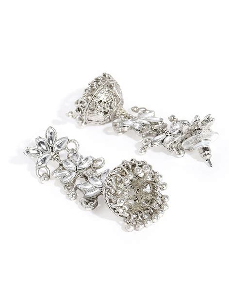 Buy Fida Stones Silver Floral Jhumka Earring @ Best Price