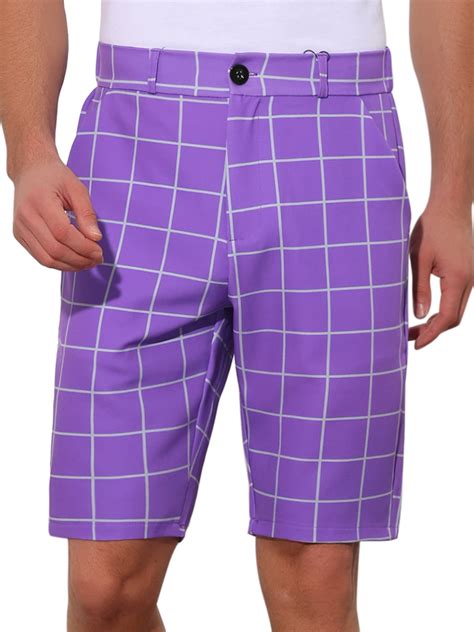Unique Bargains Men's Plaid Golf Shorts Color Block Flat Front Formal ...