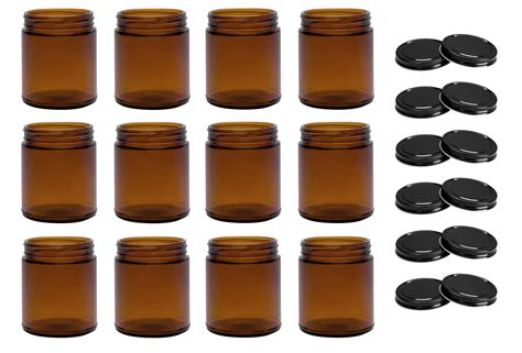 NMS 9 Ounce Amber Glass Straight Sided Mason Canning Jars - With 70mm ...