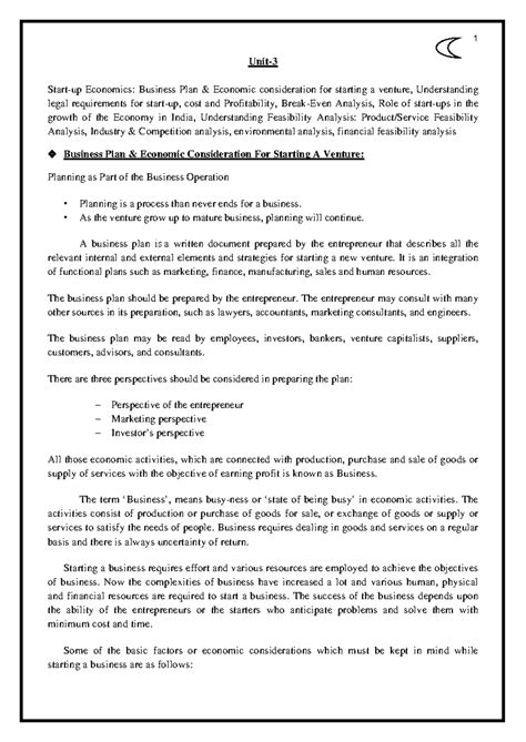 I&E UNIT-3: Economic Considerations for Starting a Business Venture ...