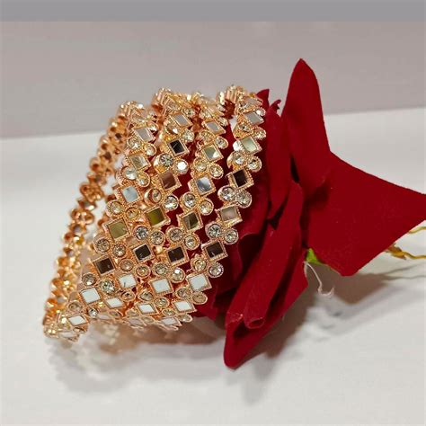 Pooja Bangles Gold Plated Austrian Stone & Mirror Bangles Set ...