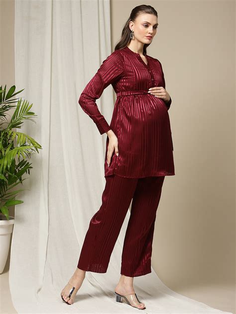 Buy Georgette Striped Maternity Matching Set