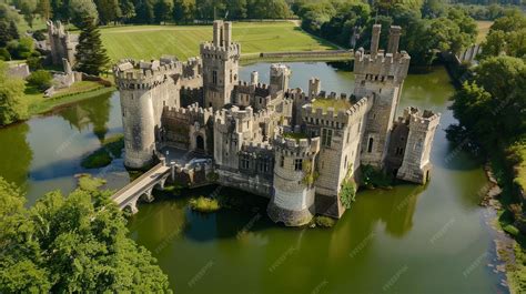 Premium Photo | A sprawling castle with moat and drawbridge AI ...