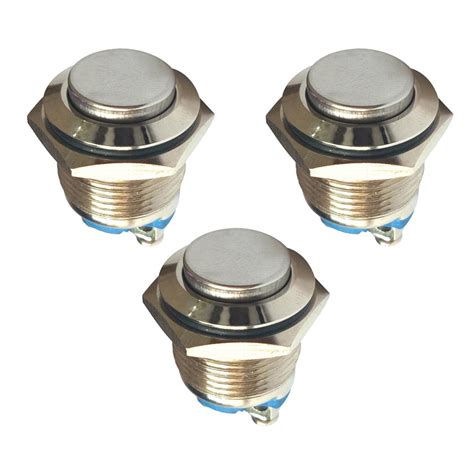 Phenovo 5Pcs 16mm High Round Metal 1 NO Push Button Momentary Switch ...