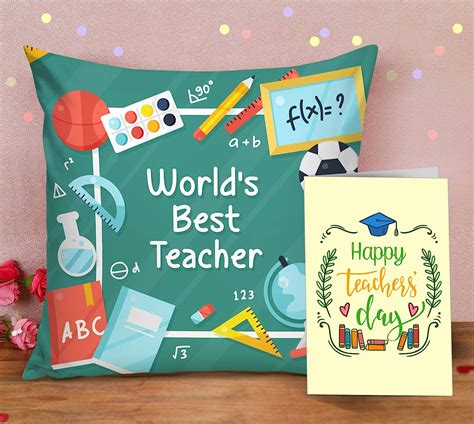 Buy | World's Best Teacher Satin Printed Cushion | Tied Ribbons