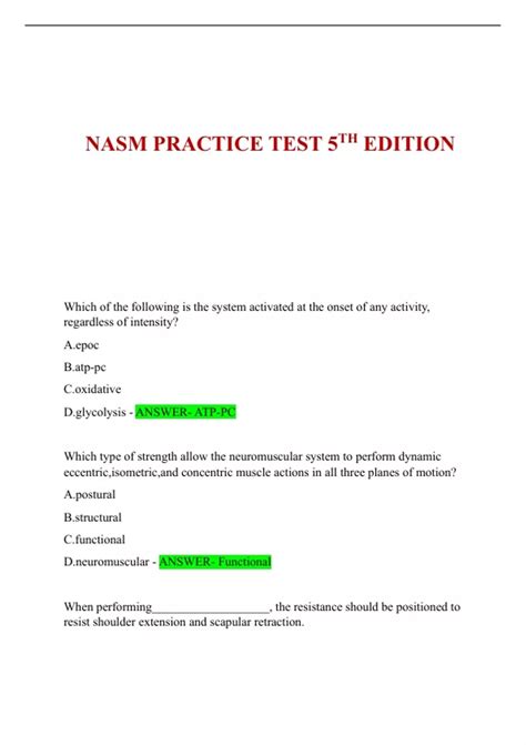 NASM PRACTICE TEST 5TH EDITION - NASM 5TH EDITION - Stuvia US