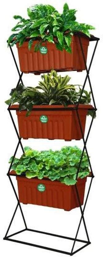 TrustBasket 3 Tier Vertical Gardening Pot Stand with 3 Rectangular ...