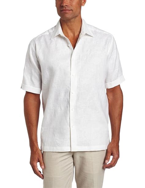 Buy Cubavera Men's Short Sleeve Linen Shirt With Schiffli Embroidery ...