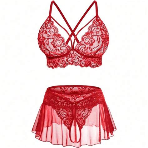 Sexy Lingerie For Women Naughty 3 Piece Lace Bralette, Mini Skirt With ...