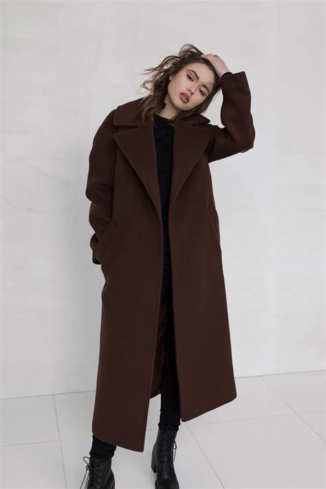 Brown Woman Coat / Warm Wool Coat / Wrap Wool Overcoat / Long Soft Wool ...