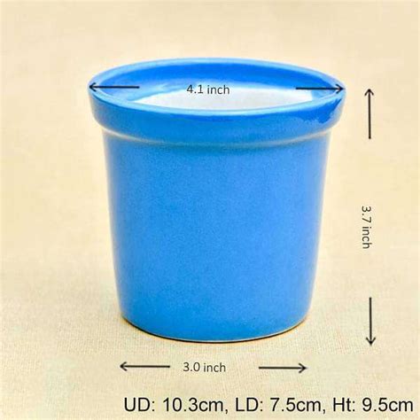 Buy 4.1 inch (10 cm) Round Ceramic Pot with Rim (Blue) (set of 2 ...