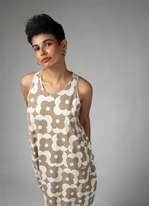 Buy No Nasties Sand Beige Floral Organic Cotton Sack Dress For Women Online
