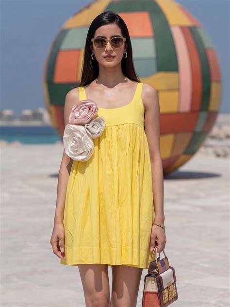 Lime Yellow Cotton Floral Summer Indo Western Dress Inddus.in