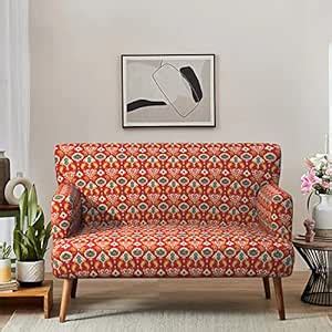 Chumbak Memsaab Love Seat - Red Ikkat (2 Seater Sofa, Sheesham Wood ...