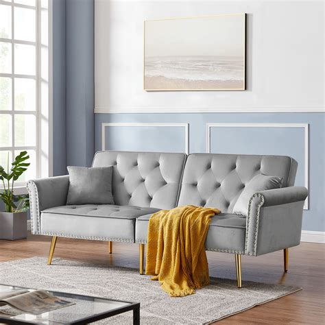 Buy Tufted Velvet Sofa Bed er with 2 Pillows, Luxury Loveseat Couch ...