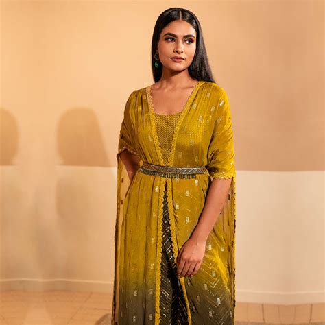 Yellow Green Ombre Designer Long Poncho Style Dress – Suvidha Fashion