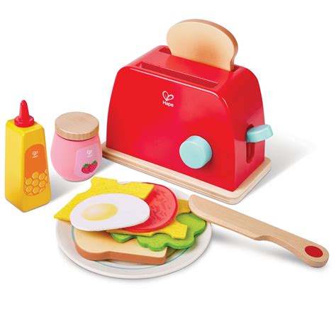 Hape: Pop-Up Toaster - Red - Wooden Kitchen Toy Appliance, Knife ...