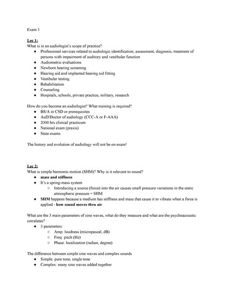 320 Study Guide 1 - Exam 1 Lec 1: What is in an audiologist’s scope of ...