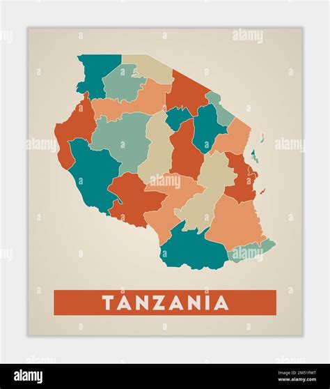 Tanzania poster. Map of the country with colorful regions. Shape of ...