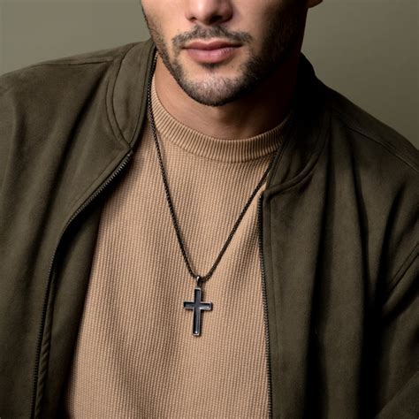 Black Cross Pendant Necklace for Men | Stainless Steel Chain – Black ...