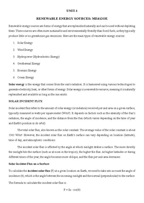 RES ME612OE Final Notes on Renewable Energy Sources - Studocu