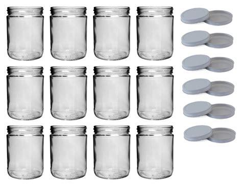 NMS 16 Ounce Glass Wide Mouth Straight-Sided Canning Jars - Case of 12 ...