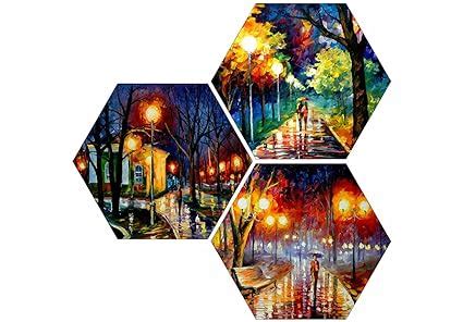 SAF Set of 3 Hexagon Couple Watercolor MDF Board UV Textured Painting ...