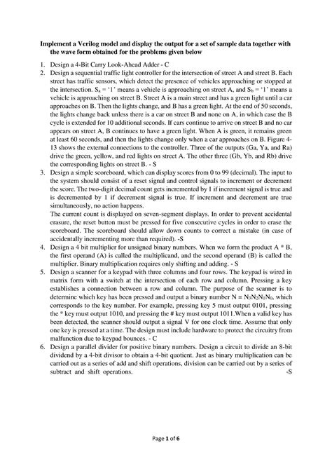 Verilog exercisesheet - Implement a Verilog model and display the ...