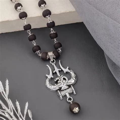 MANTRASA Om Shiva Trishool Pendant Silver Plated Karungali Mala Price ...