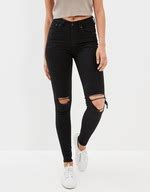 Buy American Eagle Women Black Ne(x)t Level Ripped High V-Rise Jegging ...