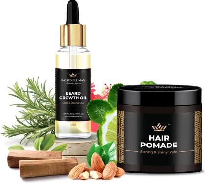 Incredible Man Beard Growth Oil + Hair Pomade Combo with Rosemary ...