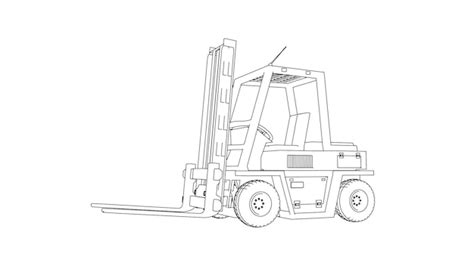 A forklift is shown in a line drawing. | Premium Vector