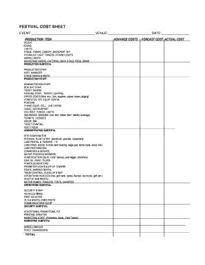 FESTIVAL COST SHEET Doc Template | pdfFiller