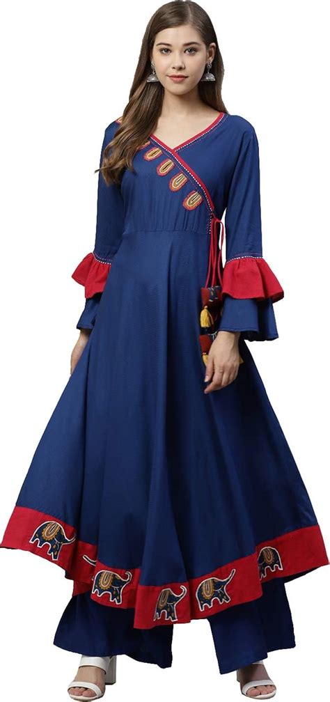 Buy Yash Gallery Women's Rayon Solid Angrakha Kurta for Women ...