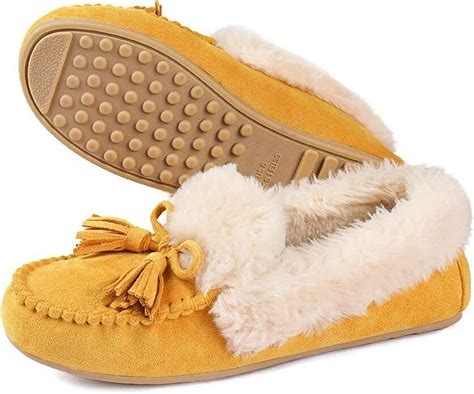 ULTRAIDEAS Wide-Fit Women's Fuzzy Moccasin Slippers Micro Suede House ...