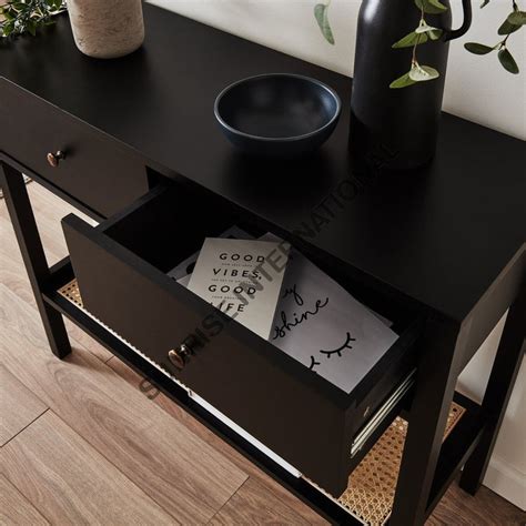 Buy solid wood console hallway table with storage & rattan cane shelf ...
