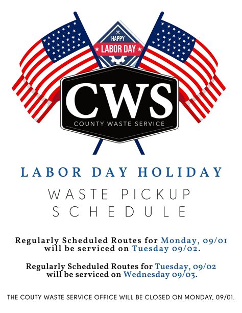 CWS schedule for Labor Day | Bangs TX