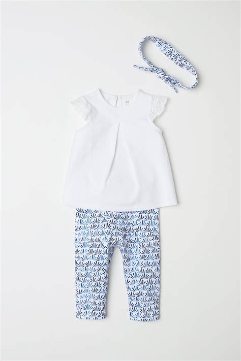 3-piece jersey set - White/Blue patterned - Kids | H&M IN