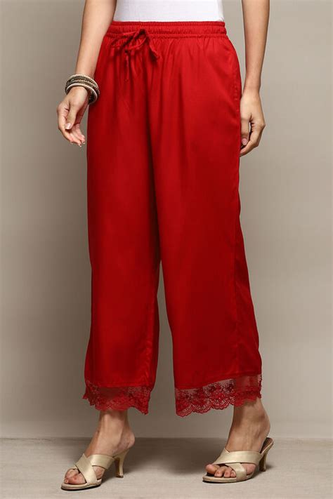 Red Rayon Regular Solid Palazzo at Biba India