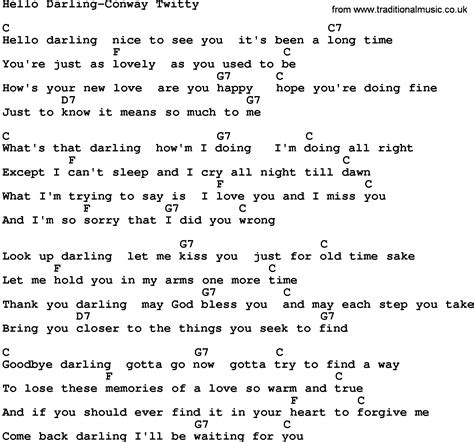 Country Music:Hello Darling-Conway Twitty Lyrics and Chords