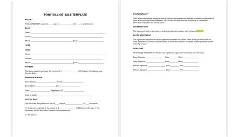 Buy Editable Pony Bill of Sale Template, Editable Bill of Sale, Bill of ...