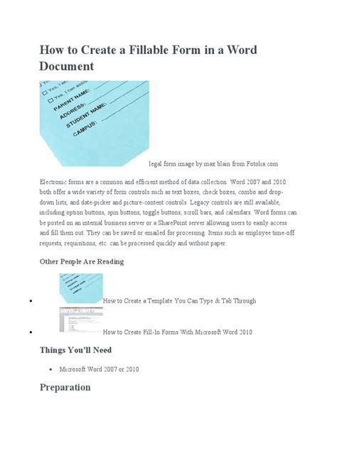 How To Create A Fillable Form in A Word Document | PDF | Software ...