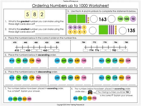 Image result for Ordering 3-Digit Numbers Worksheet