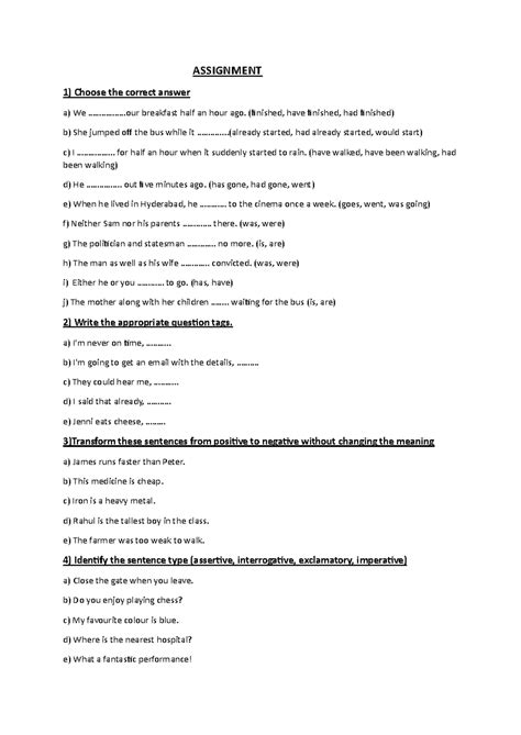 Grammar assignment - ASSIGNMENT 1) Choose the correct answer a) We ...