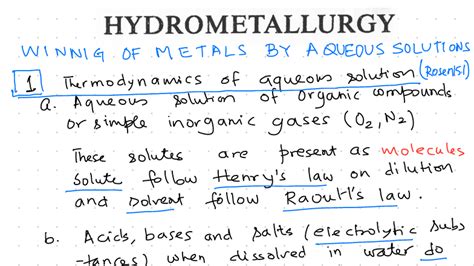 Hydrometallurgy Notes (256): Thermodynamics of Aqueous Solutions - Studocu