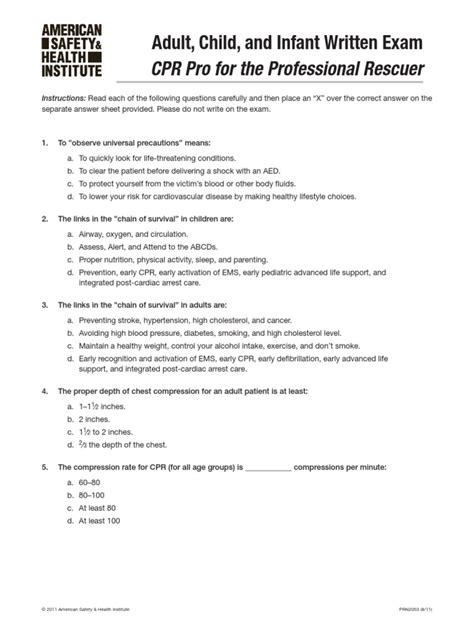 Adult, Child, and Infant Written Exam CPR Pro For The Professional ...