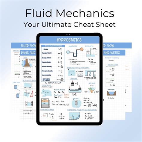 Fluid Mechanics and Hydraulics Cheat Sheet. Printable Study Guides ...
